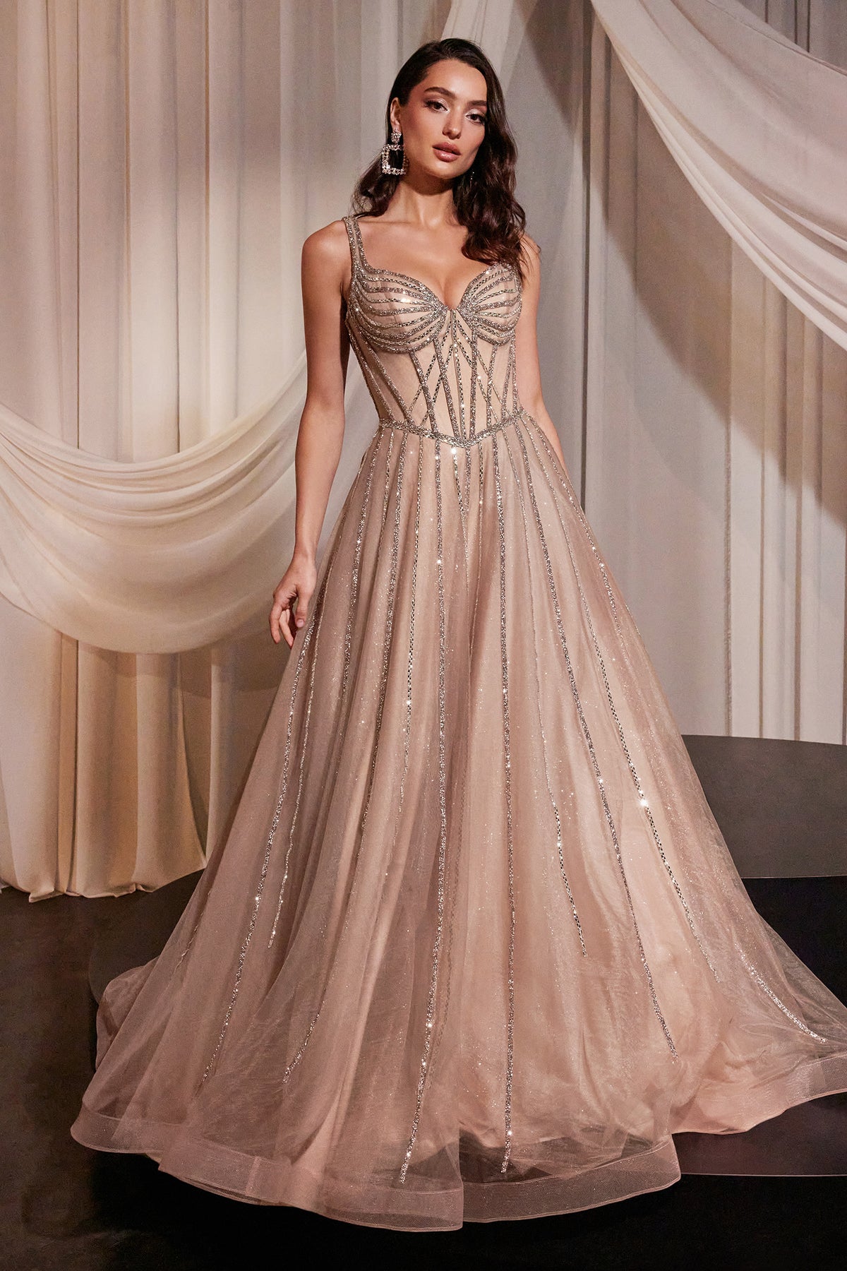 Ladivine CD849 Rose Champagne Crystal Gown - NORMA REED