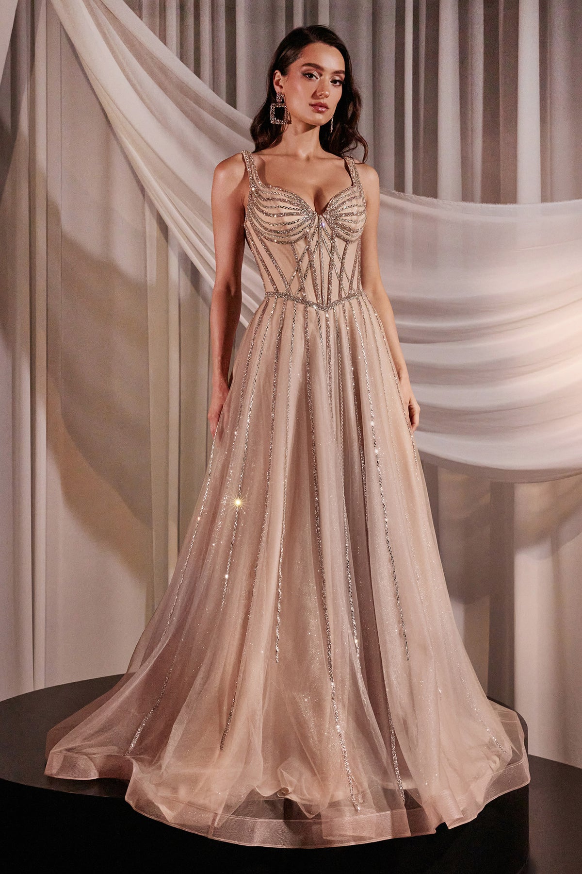 Ladivine CD849 Rose Champagne Crystal Gown