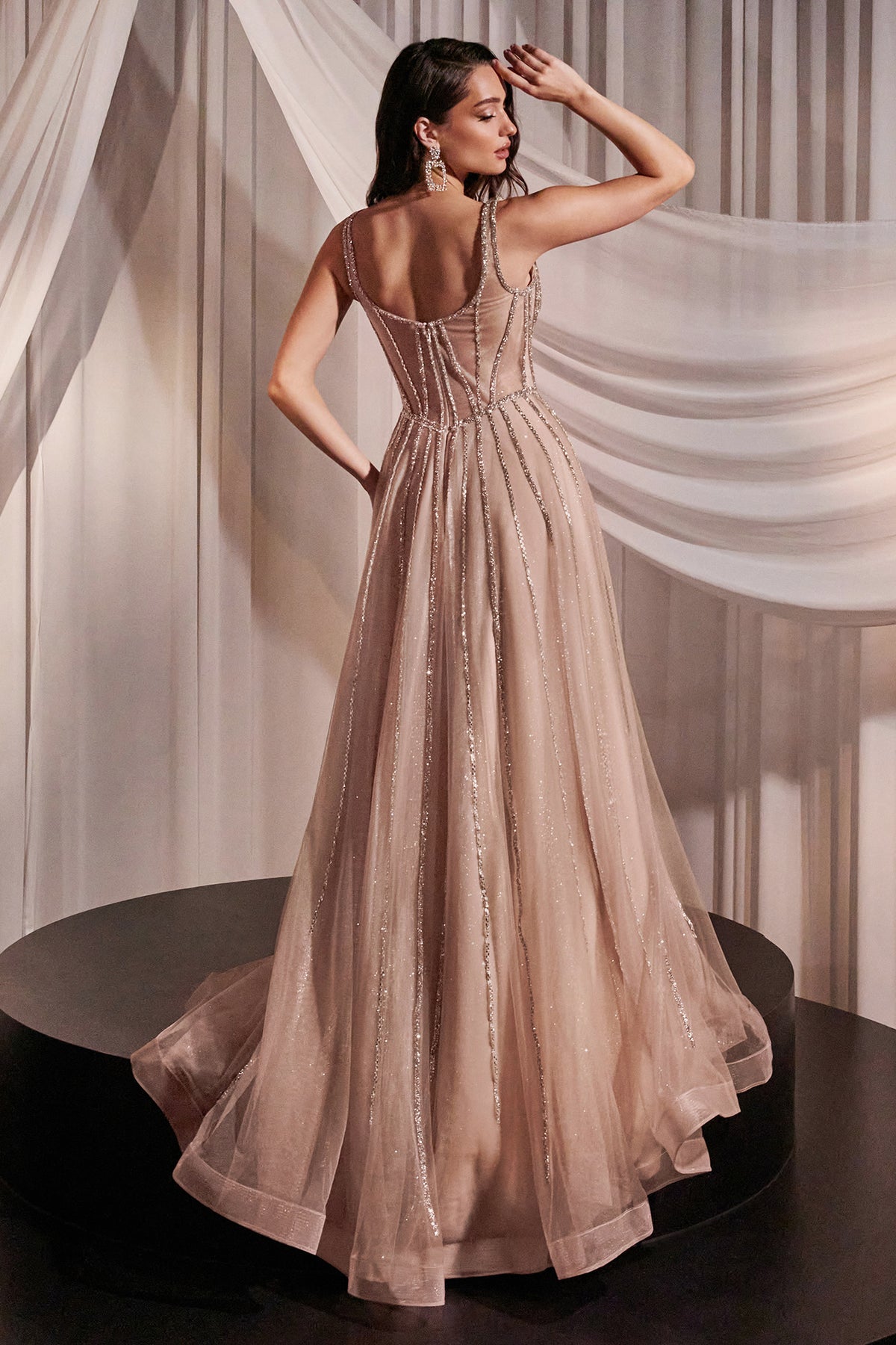 Ladivine CD849 Rose Champagne Crystal Gown