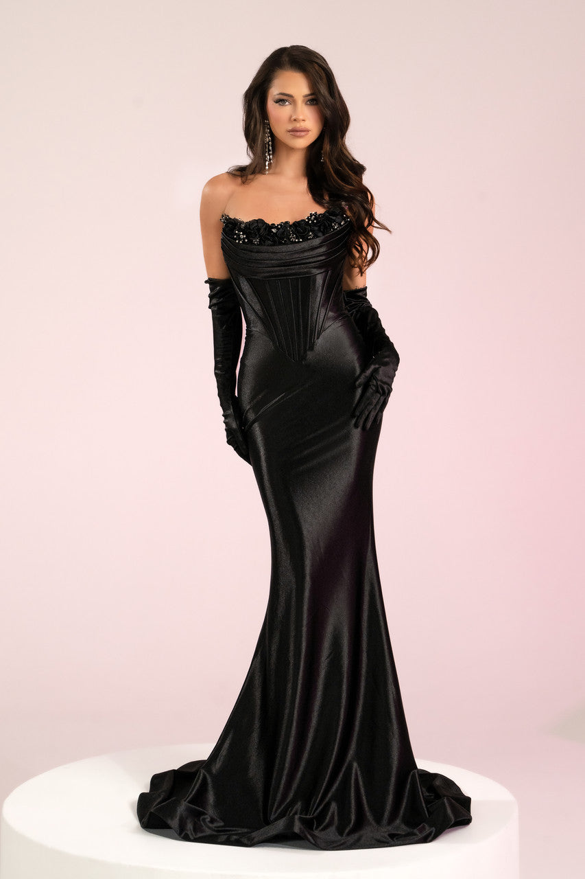 PORTIA and SCARLETT PS24410 Black Corset Mermaid Gown