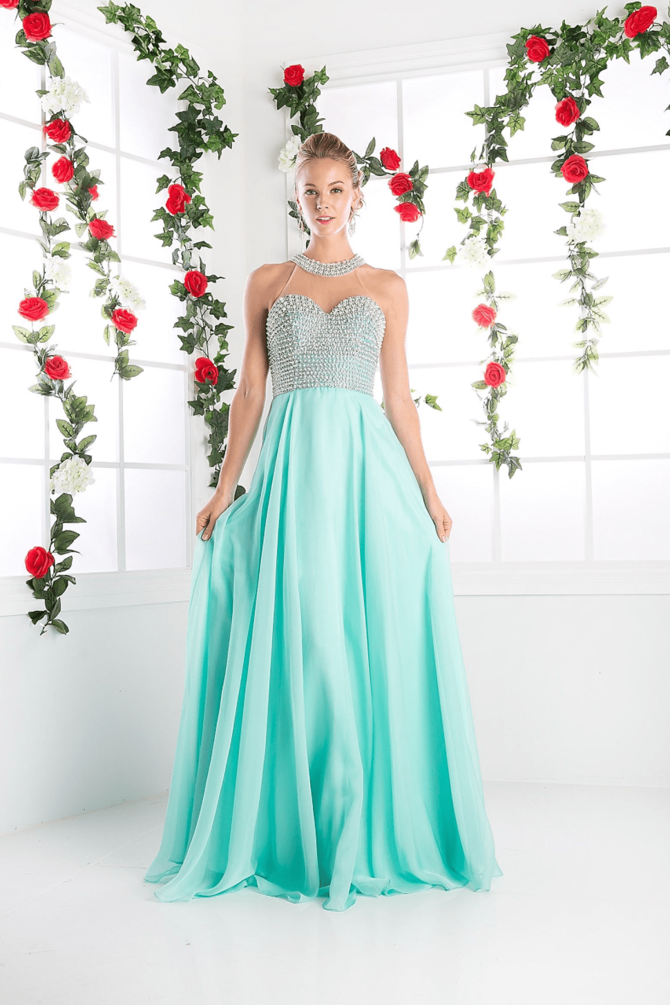 Sparkling Halter Style Chiffon Dress By Cinderella Divine - NORMA REED