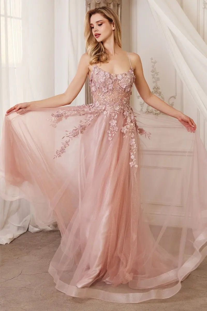 Andrea & Leo A1142 Floral Applique A-Line Gown