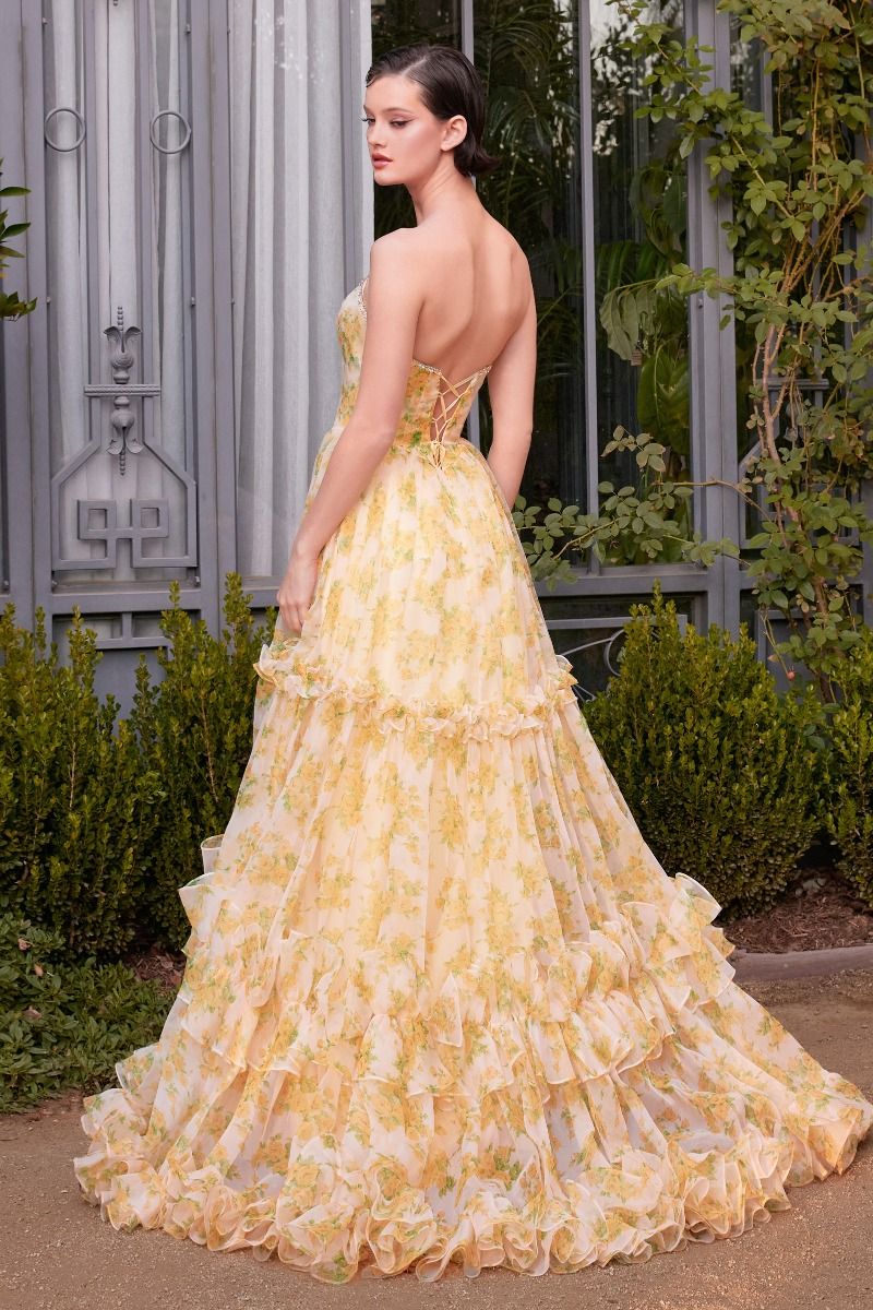 Andrea & Leo A1430 Strapless Floral Printed Ball Gown