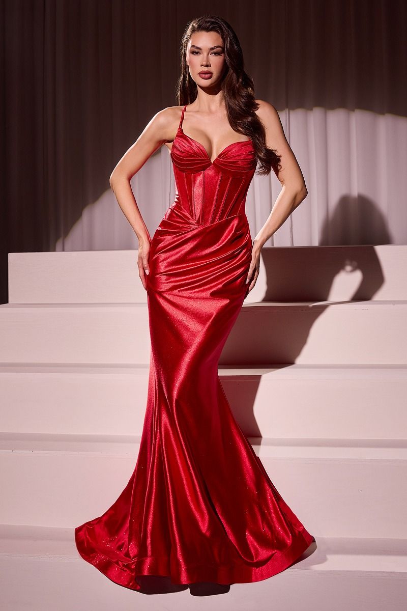 Ladivine CC2397 Glitter Dusted Fitted Stretch Satin Gown - NORMA REED