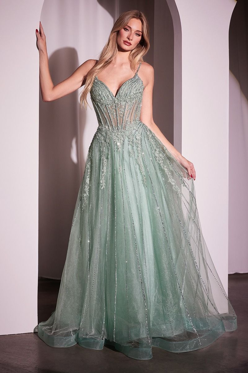 Ladivine CD786 Crystal Embellished A Line Tulle Dress