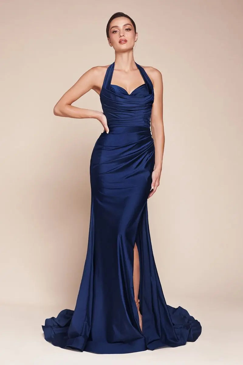 Ladivine CD796 Strapless Stretch Spandex Satin Halter Dress