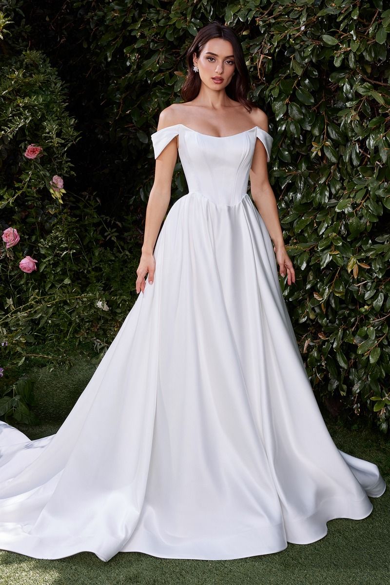 Ladivine CDS513W Off The Shoulder Soft Satin Bridal Gown - NORMA REED