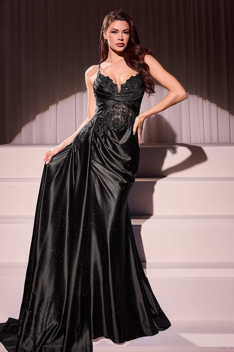 Ladivine CDS524 Fitted Satin & Lace Evening Gown - NORMA REED