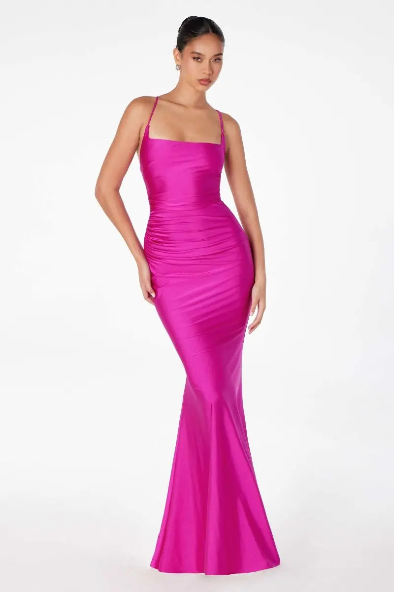 Ladivine T3001P Tie Up Back Fitted Bodycon Dress - NORMA REED Ladivine T3001P Tie Up Back Fitted Bodycon Dress - NORMA REED