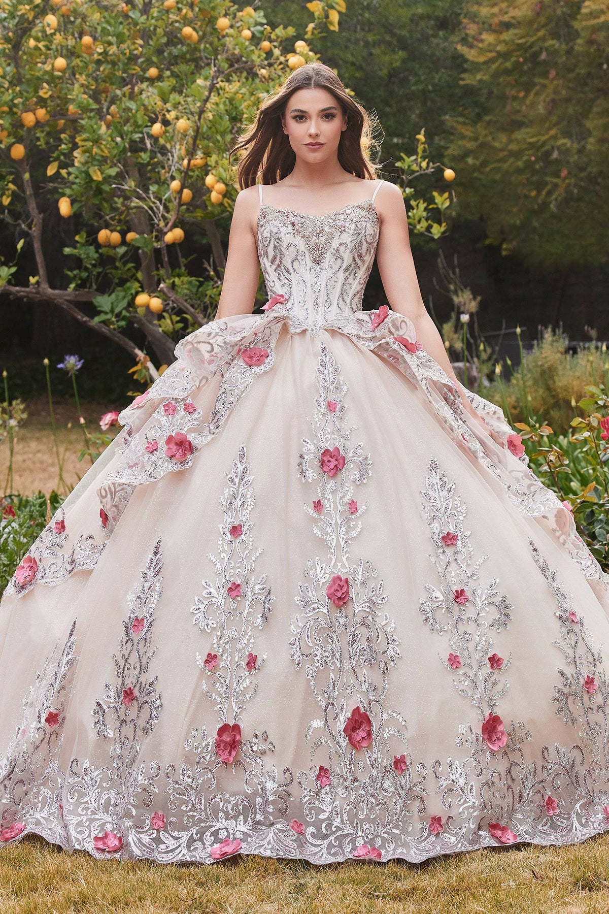 Cinderella Divine 15703 Corset Style Champagne Lace Quinceanera Ball Gown - Quinceanera Dress - Norma Reed - NORMA REED