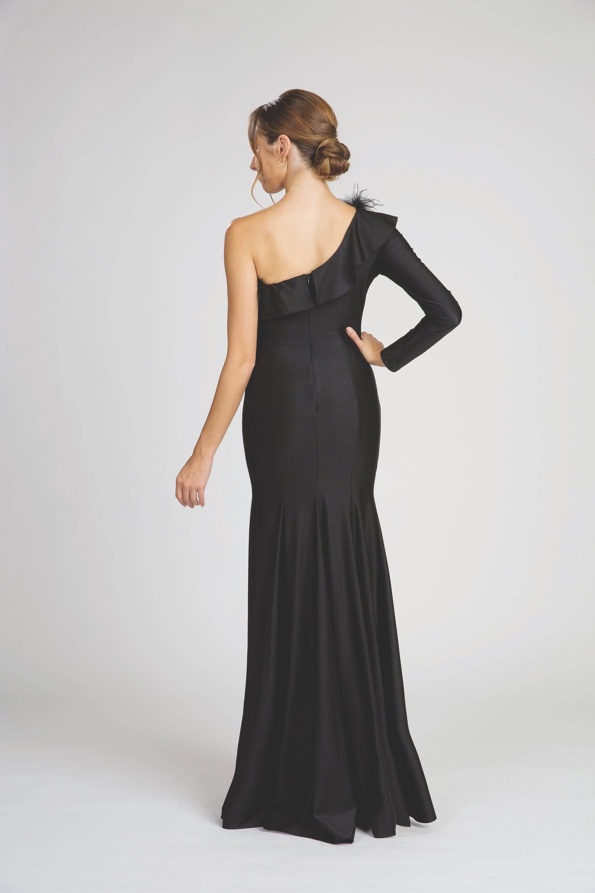 Fiesta 7401 One Shoulder Sleeve Feathered Dress - NORMA REED