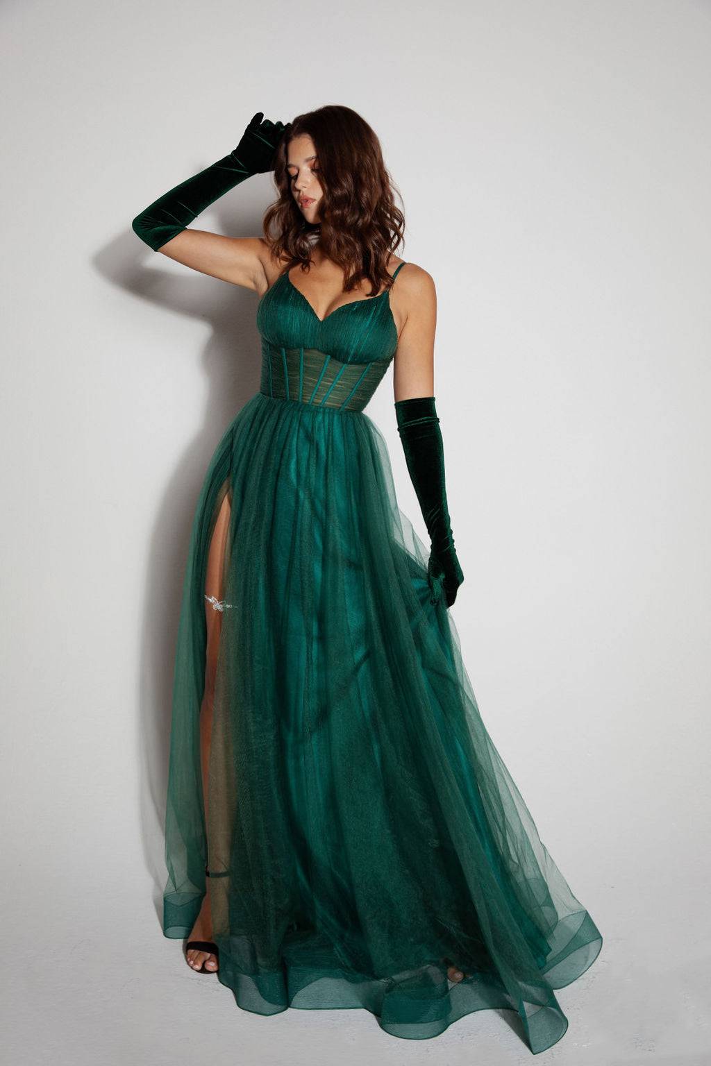 Eureka 9177 Tulle Slit Leg Corset Ball Gown - NORMA REED