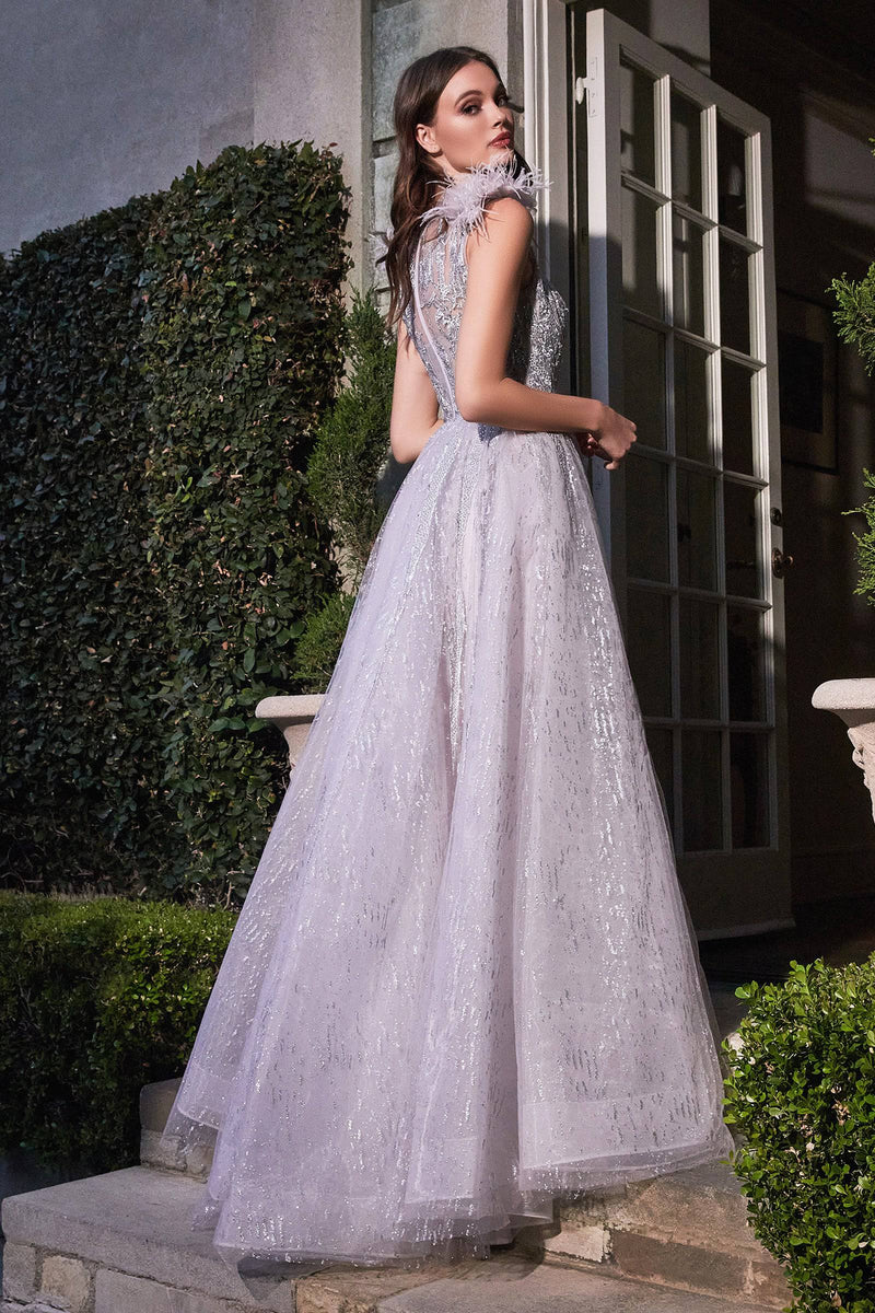 Glittery Ombre Long Dress with Sleeve Accents and Layered Skirt #CDB704 - NORMA REED