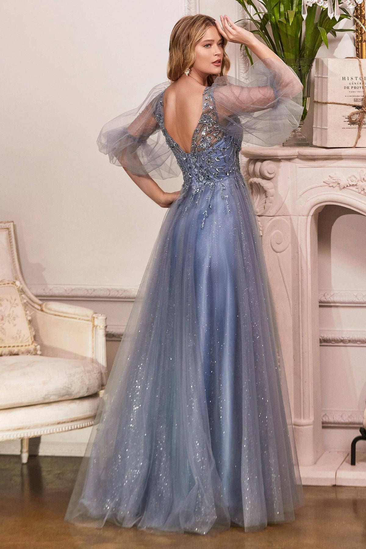 Gorgeous Lace Embroidered Dress With Metallic Glitter Sheen Sleeves & Skirt #CDCD0182 | Norma Reed - NORMA REED