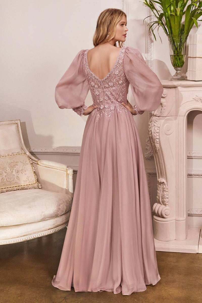 Gorgeous Floral Lace Embroidered Gown With Flowing Satin Skirt #CDCD0183 | Norma Reed - NORMA REED