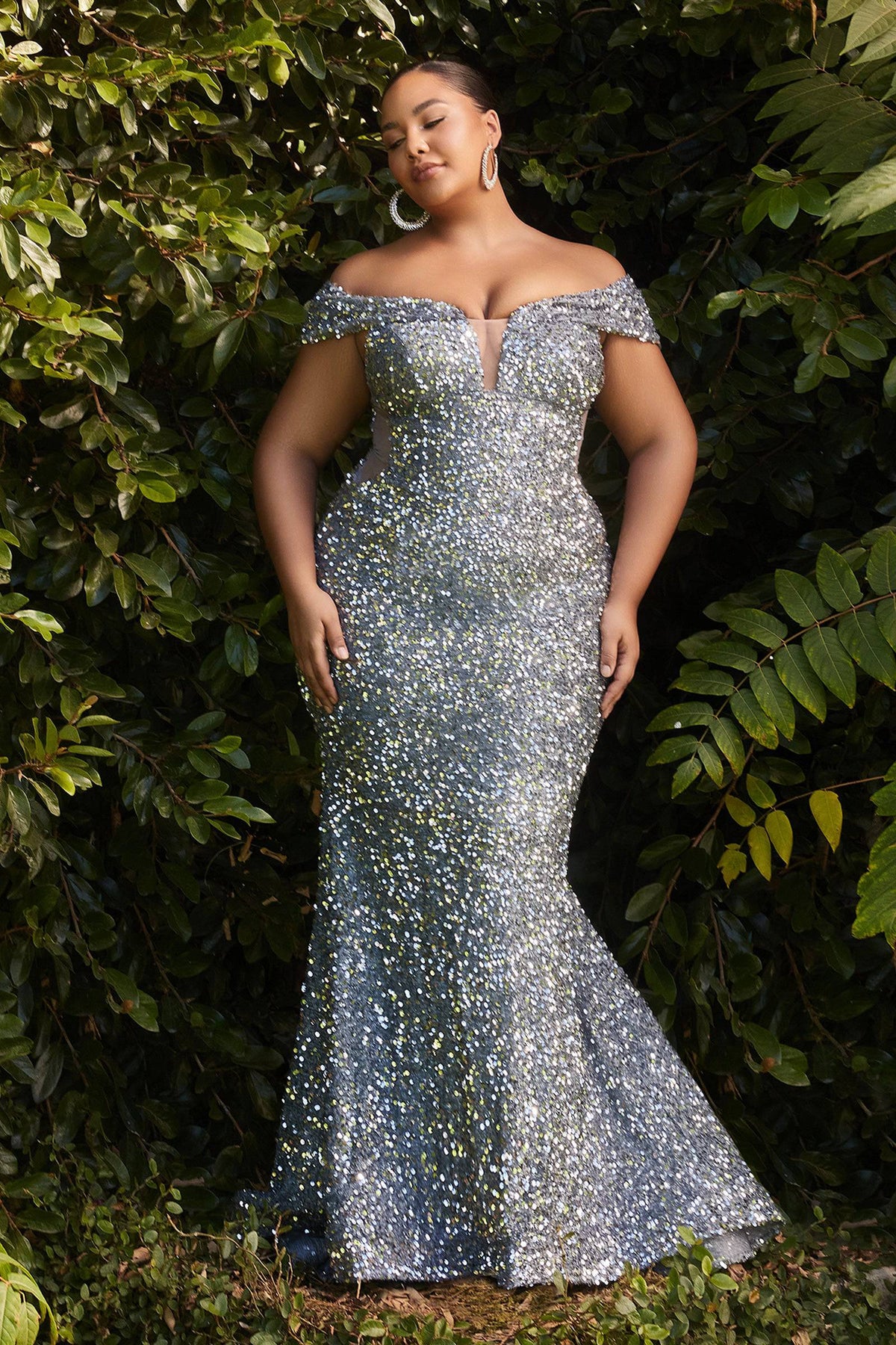 Cinderella Divine CD975C Plus Size Off Shoulder Sequin Mermaid Gown - NORMA REED