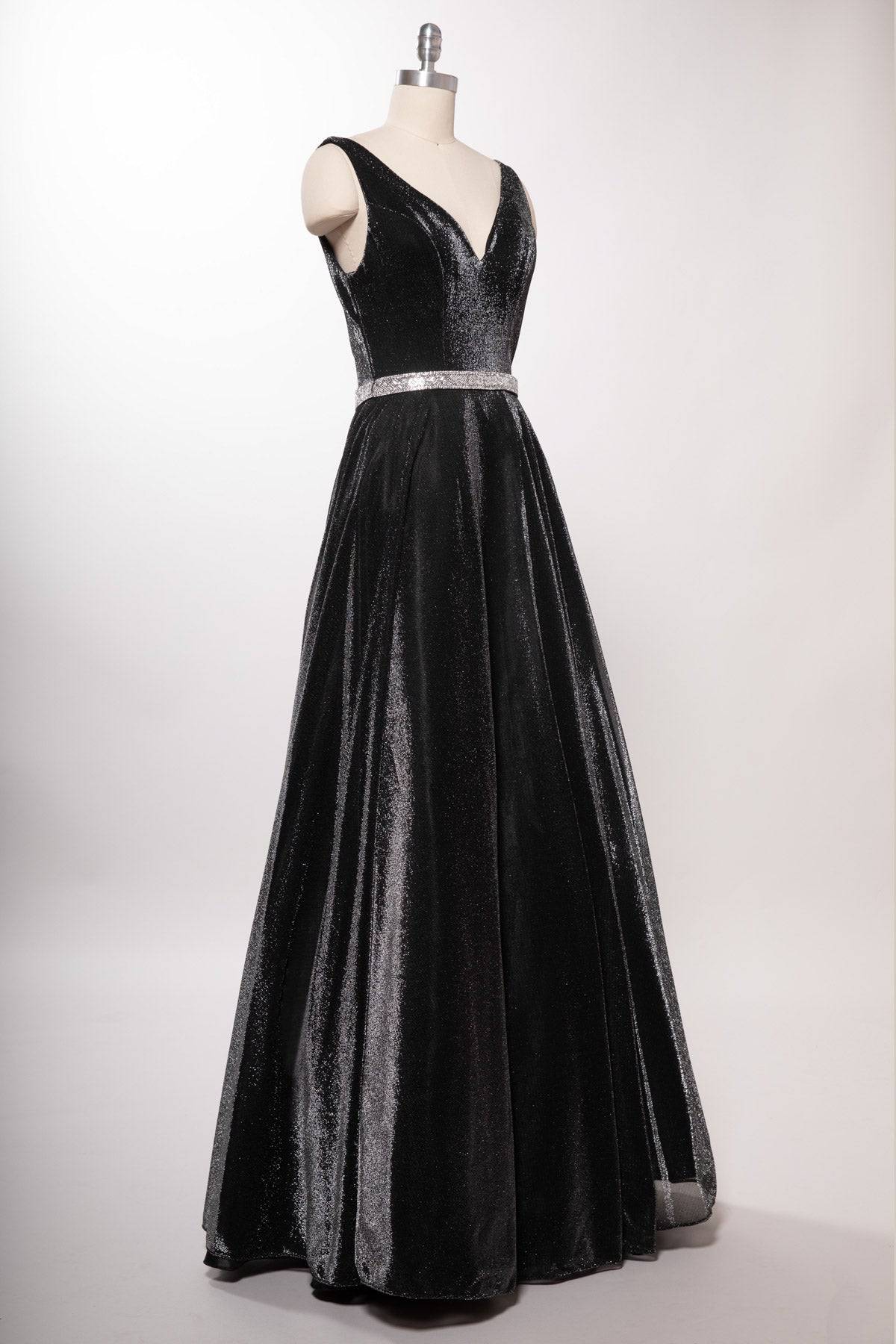 Aspeed Design D320 Shimmering Velvet A Line Dress With Crystal Stone Belt - NORMA REED