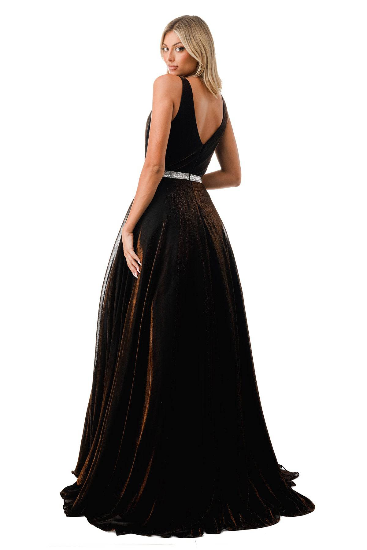 Aspeed Design D320 Shimmering Velvet A Line Dress With Crystal Stone Belt - NORMA REED