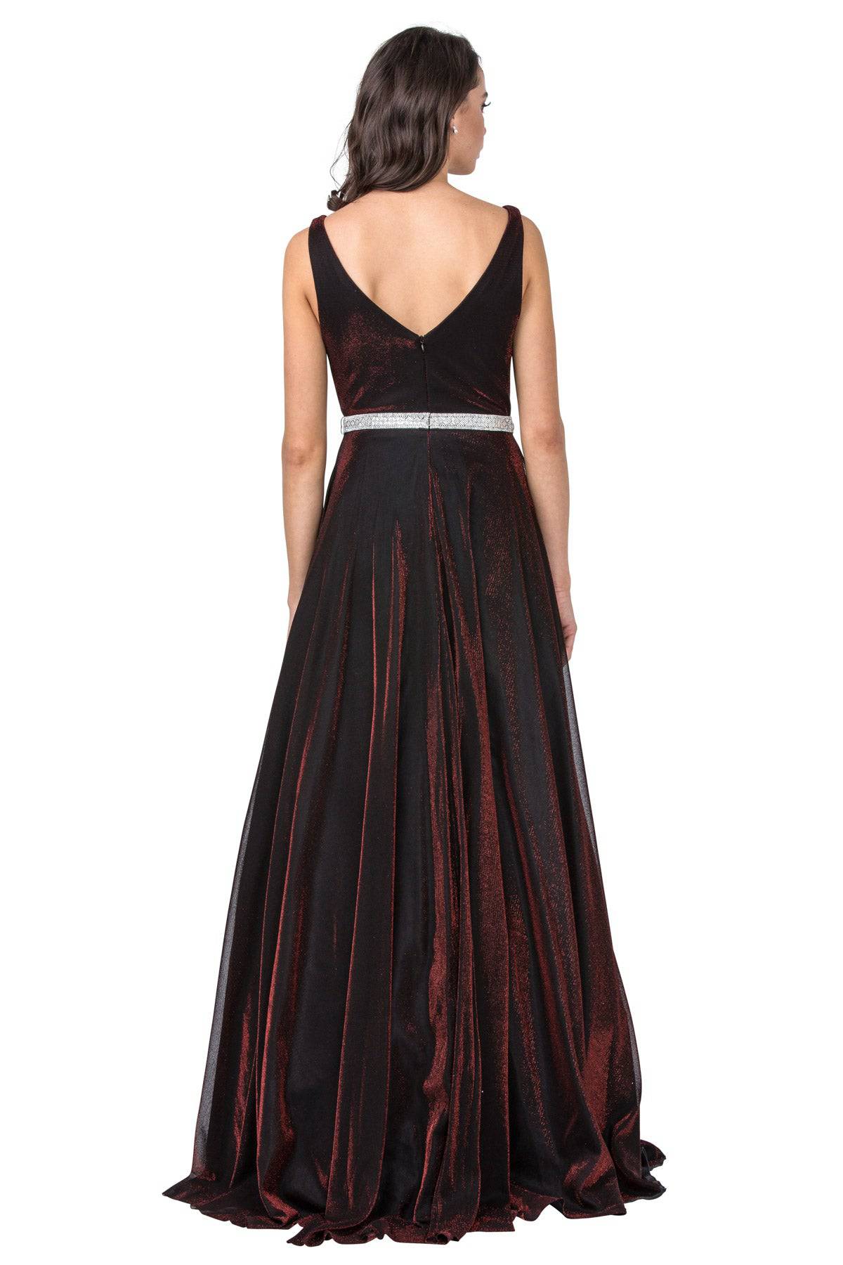 Aspeed Design D320 Shimmering Velvet A Line Dress With Crystal Stone Belt - NORMA REED