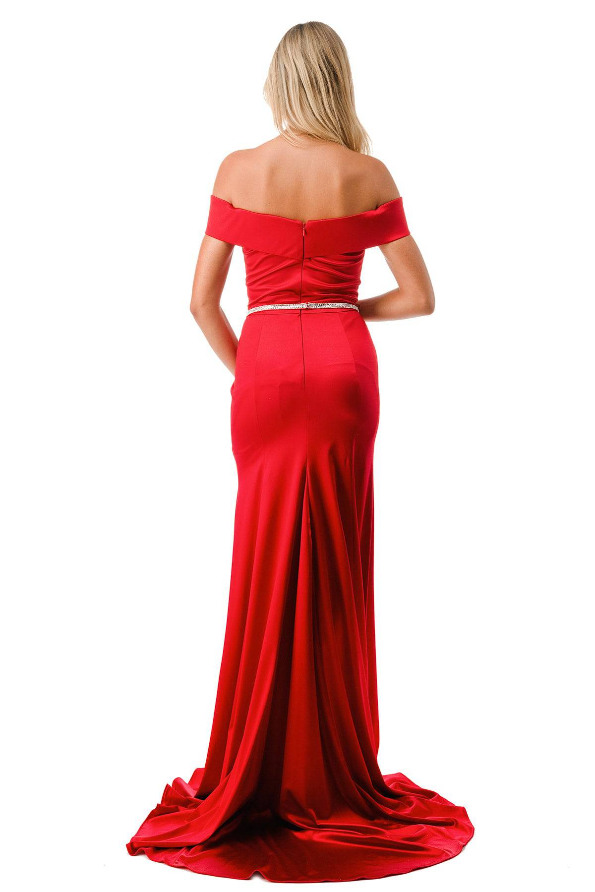 Aspeed Design D548 Off Shoulder Slit Leg Dress With Crystal Belt - NORMA REED