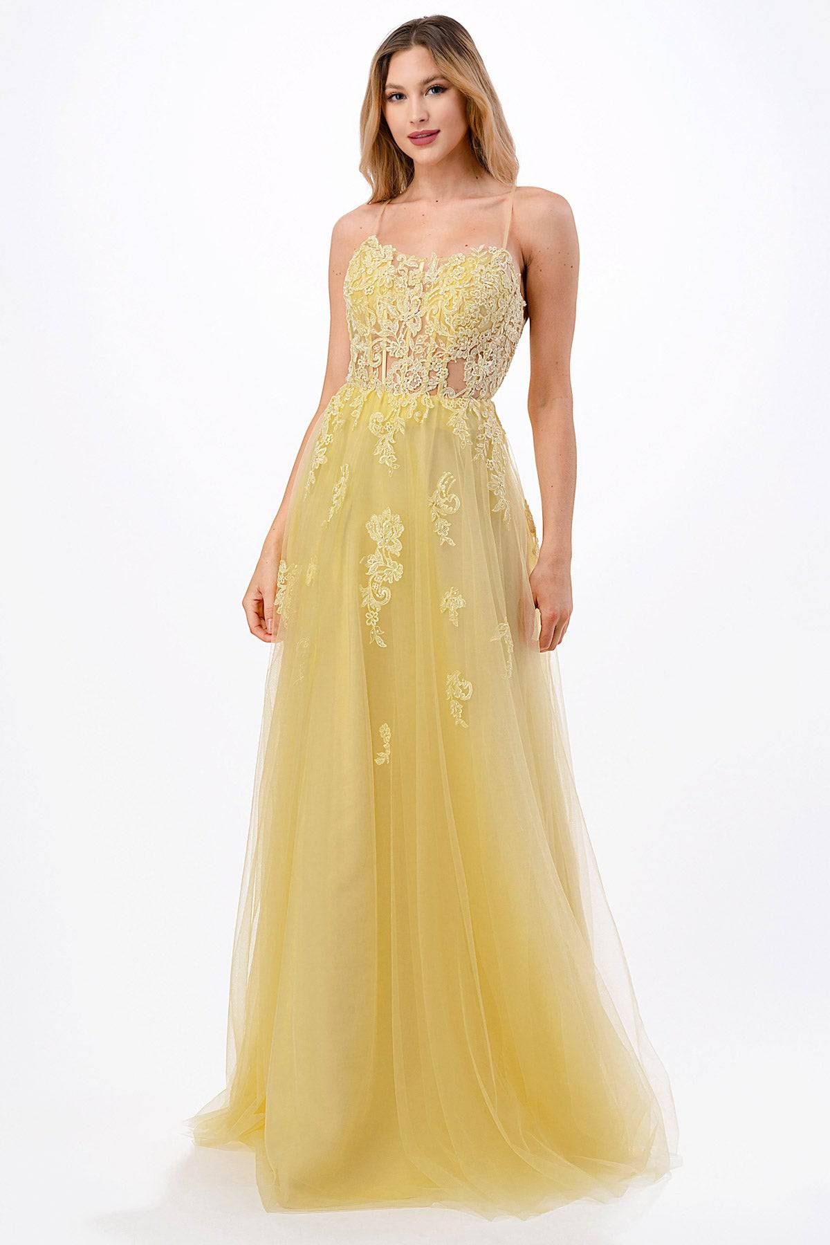 Aspeed Design L2657 Lace Embroidered Tulle Yellow Corset Dress - NORMA REED