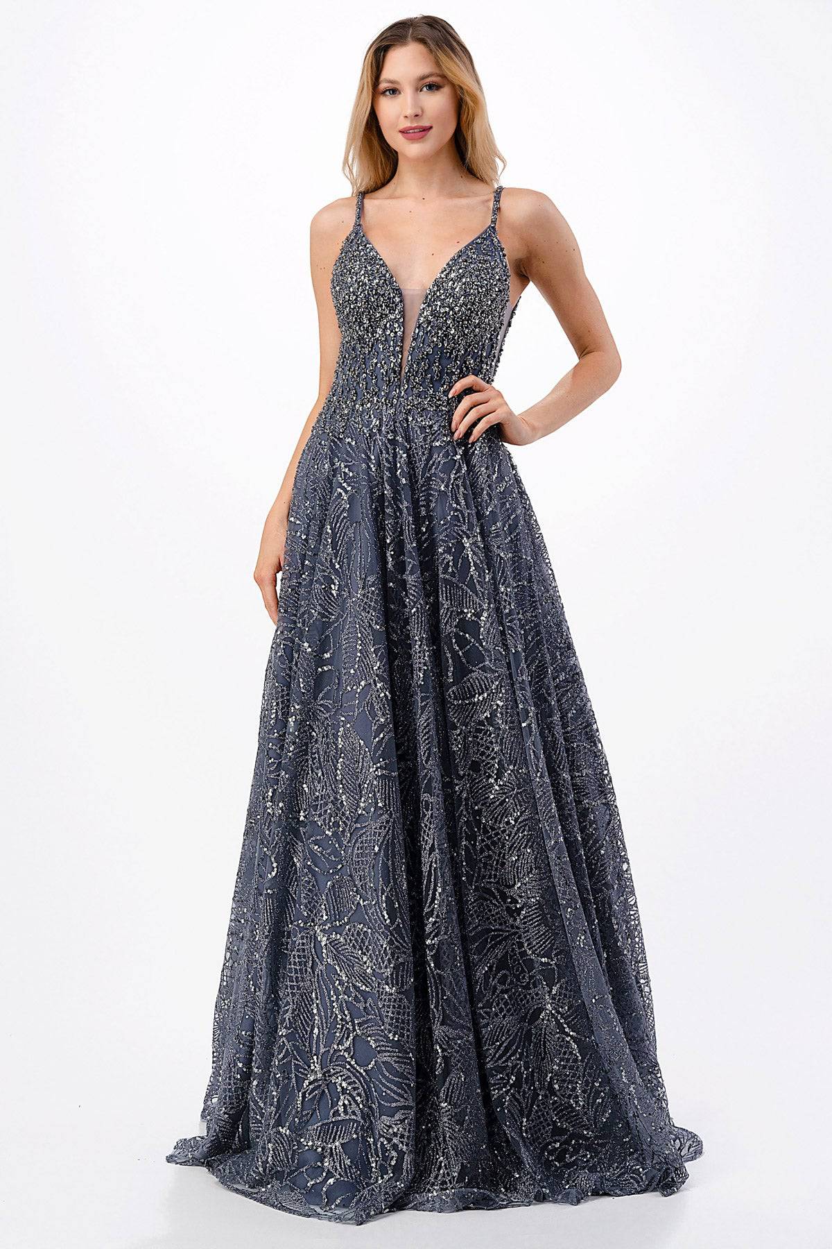 Aspeed Design L2672 Sparkling Charcoal Gown - NORMA REED