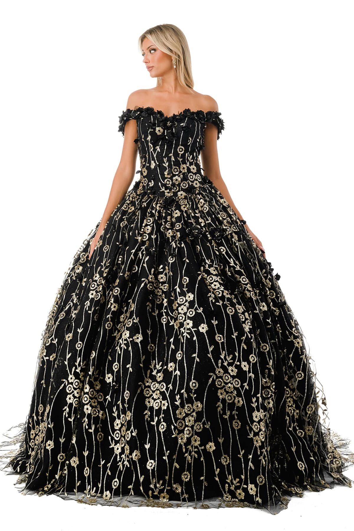 Aspeed L2766A Gorgeous Black & Gold Floral Inspired Ball Gown - NORMA REED