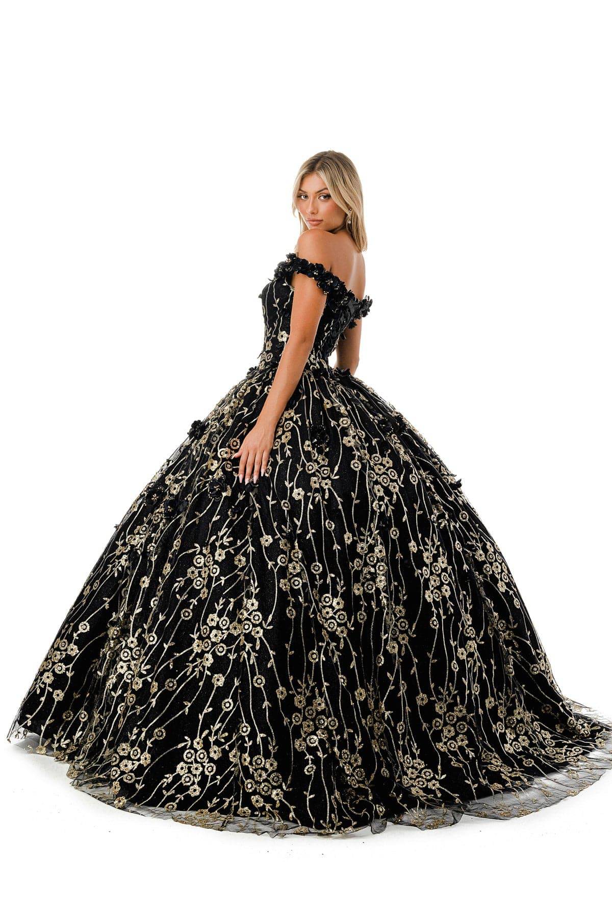 Aspeed L2766A Gorgeous Black & Gold Floral Inspired Ball Gown - NORMA REED