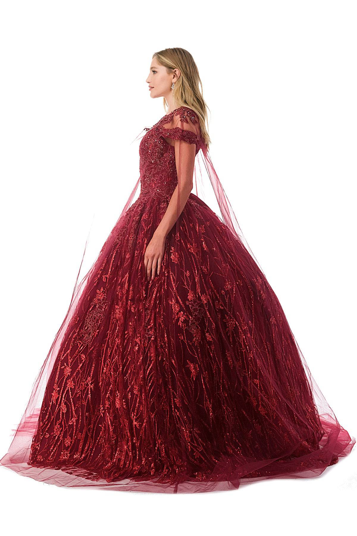 Aspeed L2804C  Floral & Sequin Burgundy Quinceanera Dress | 3 Colors - NORMA REED