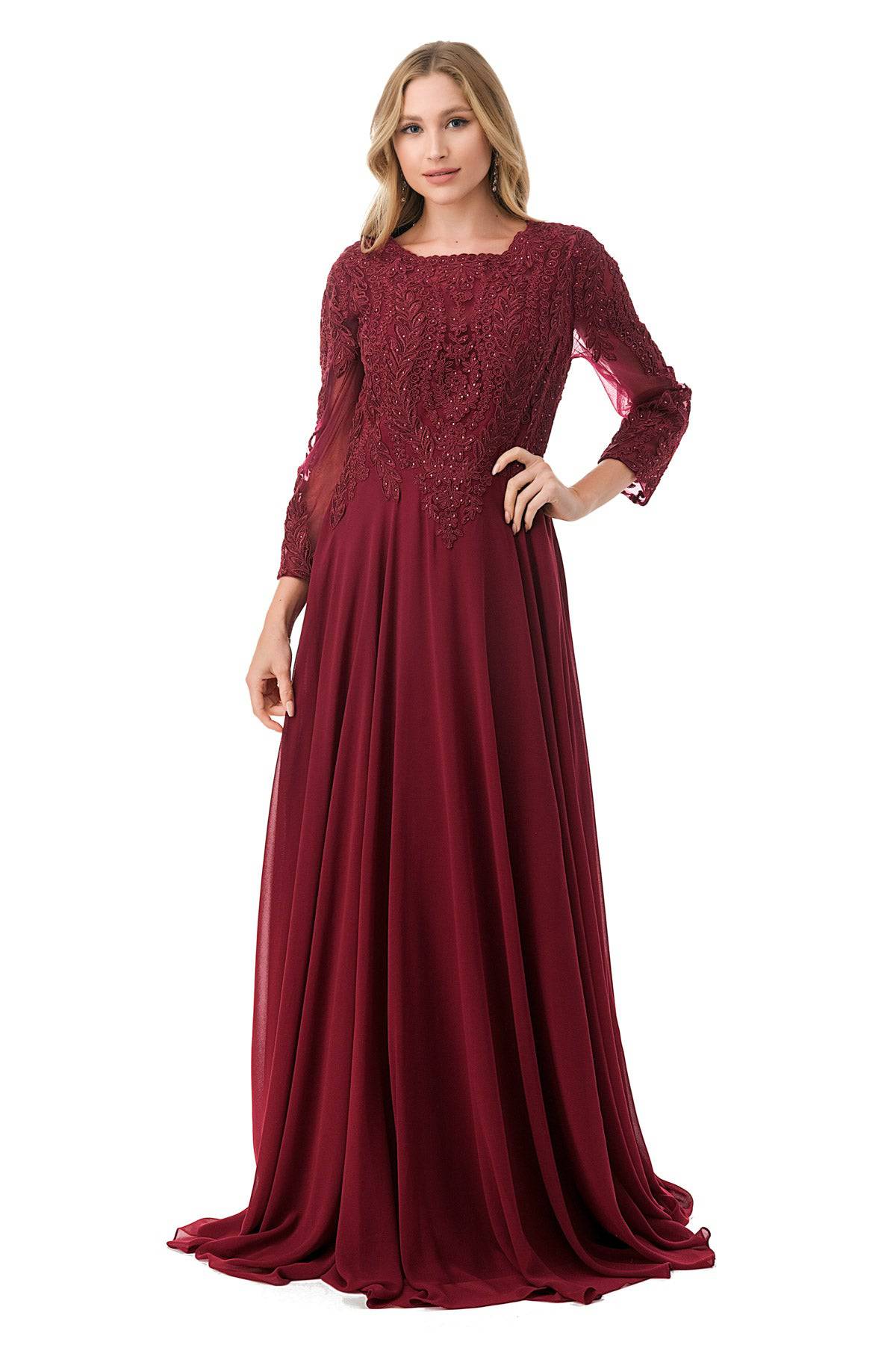 Aspeed M2387 Long Sleeve Gown | Available In Burgundy & Hunter Green - NORMA REED