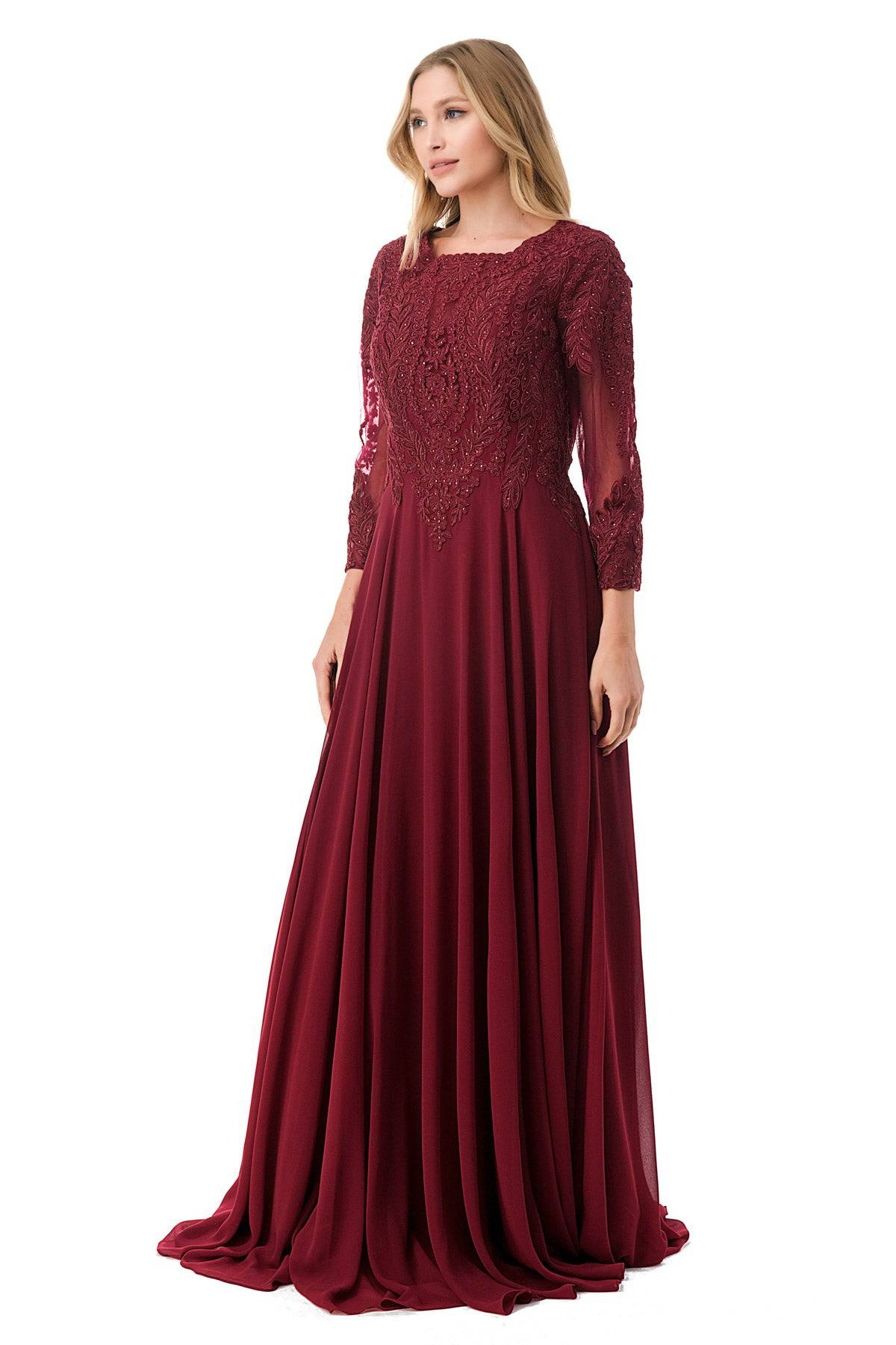 Aspeed M2387 Long Sleeve Gown | Available In Burgundy & Hunter Green - NORMA REED