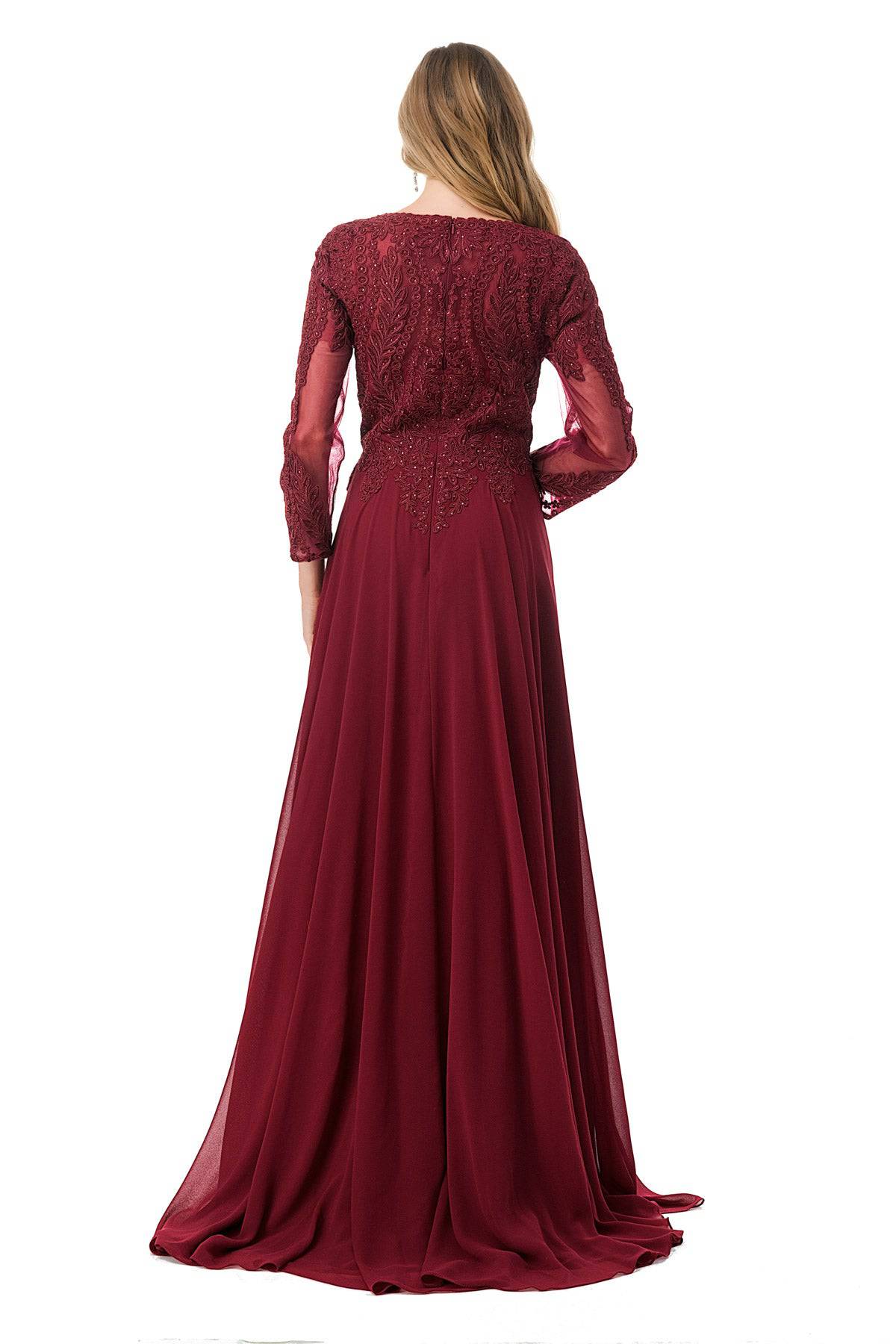 Aspeed M2387 Long Sleeve Gown | Available In Burgundy & Hunter Green - NORMA REED