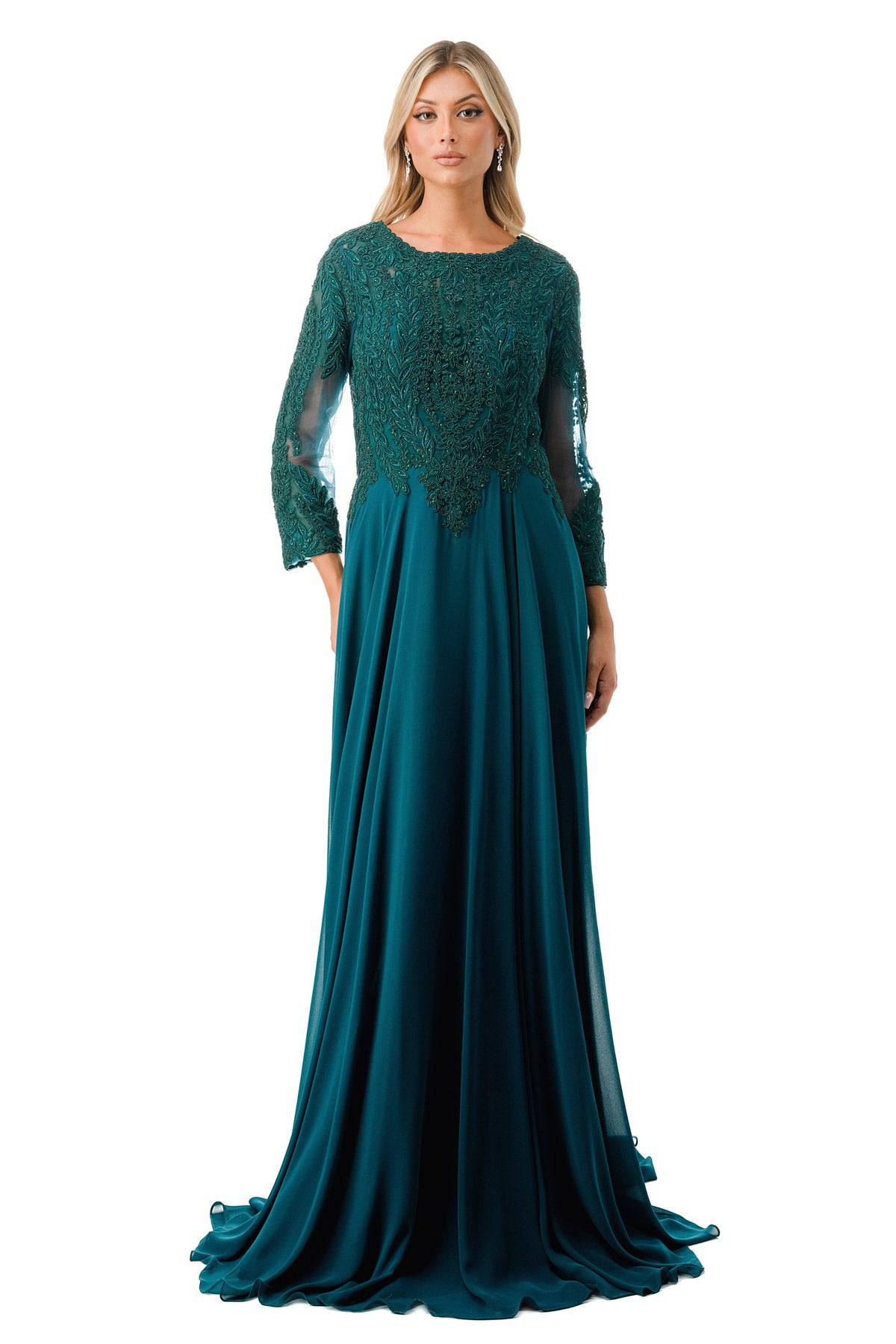 Aspeed M2387 Long Sleeve Gown | Available In Burgundy & Hunter Green - NORMA REED