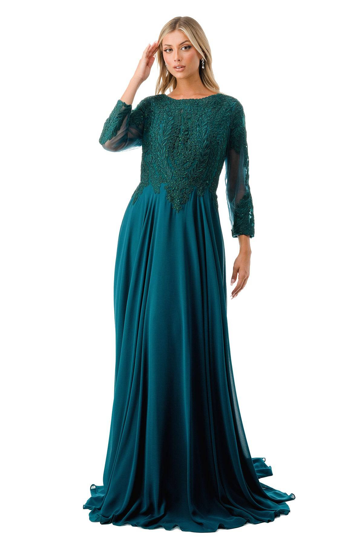 Aspeed M2387 Long Sleeve Gown | Available In Burgundy & Hunter Green - NORMA REED