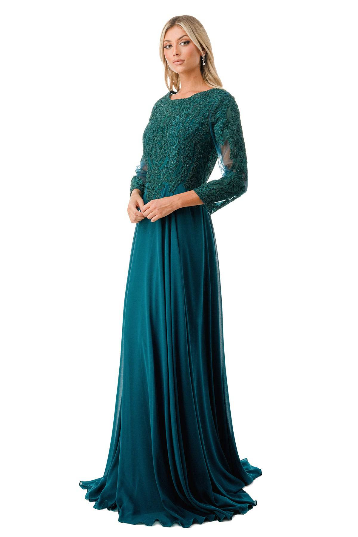 Aspeed M2387 Long Sleeve Gown | Available In Burgundy & Hunter Green - NORMA REED