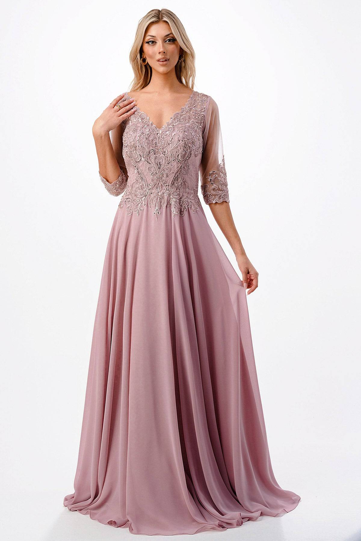 Aspeed M2722 Half Sleeve Lace & Sequin Chiffon Dress - NORMA REED