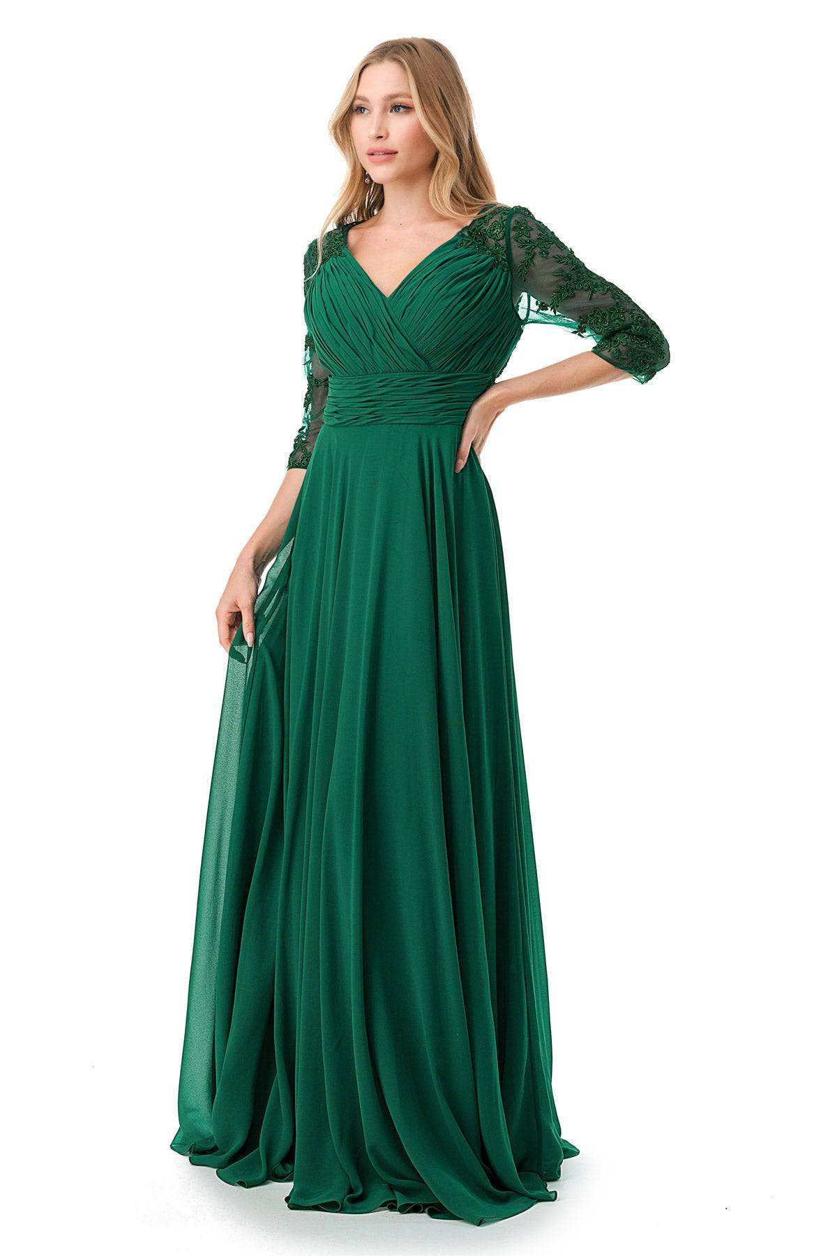 Aspeed M2733F Pleated Wrap Style Half Sleeve Chiffon Dress - NORMA REED