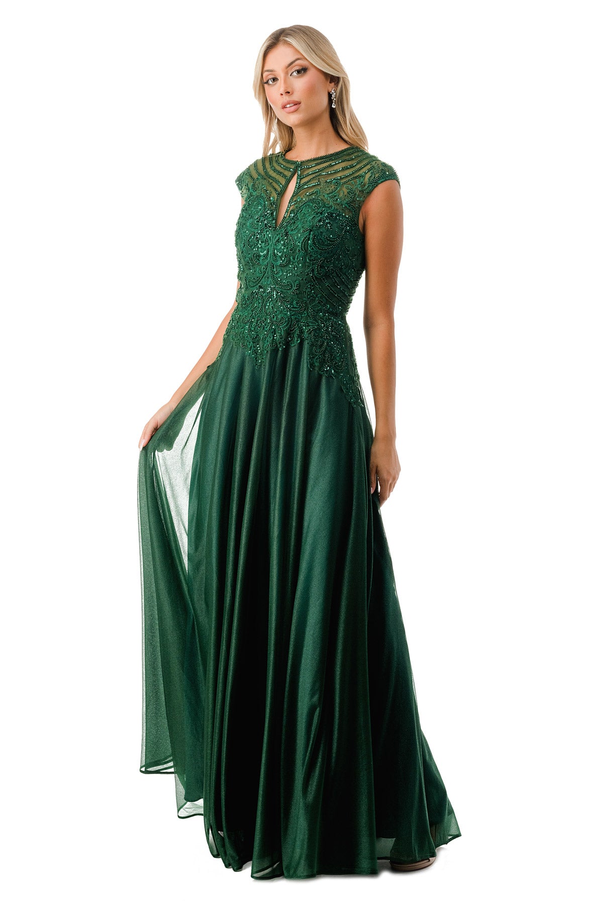 Aspeed M2736Y High Collar Lace Embroidered Chiffon Dress - NORMA REED