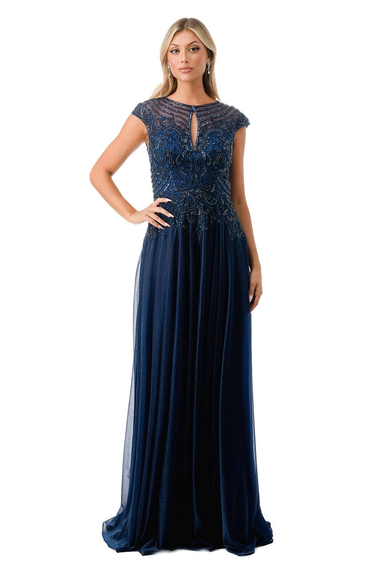 Aspeed M2736Y High Collar Lace Embroidered Chiffon Dress - NORMA REED