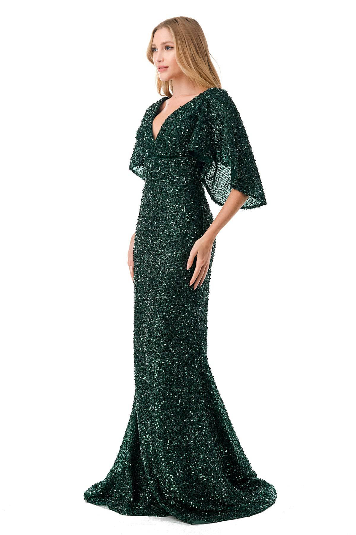 Aspeed M2751T Showstopping Emerald Sequin Flowing Sleeve Dress | 9 Colors - NORMA REED