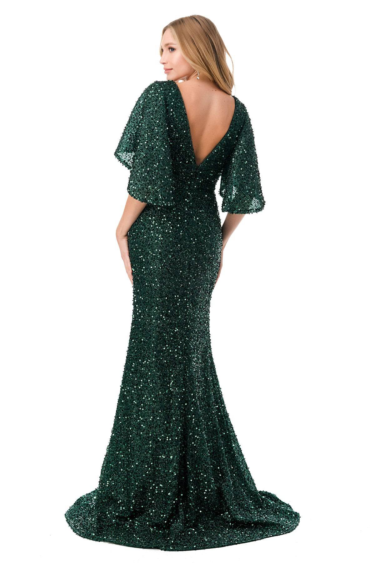 Aspeed M2751T Showstopping Emerald Sequin Flowing Sleeve Dress | 9 Colors - NORMA REED