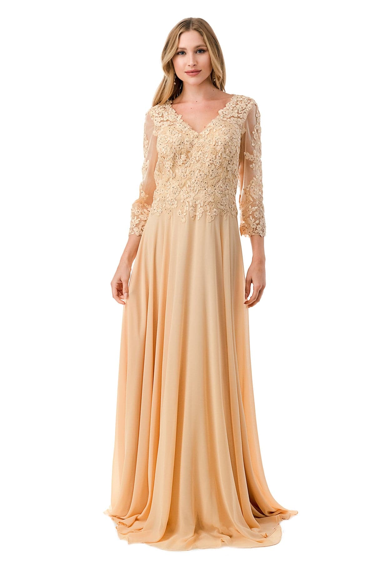 Aspeed M2758Q Lace Embroidered Long Sleeve Flowing Chiffon Gown - NORMA REED