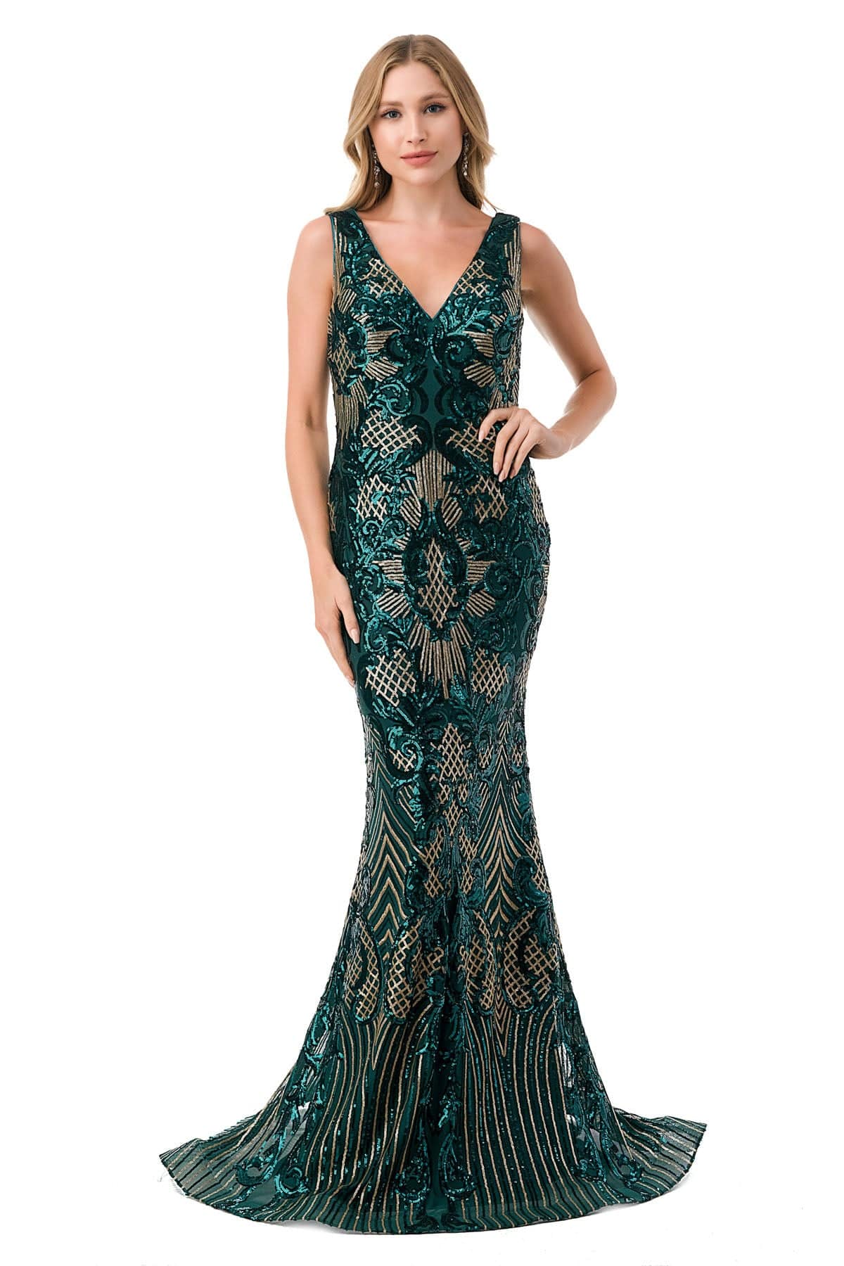 Aspeed M2803Y Hunter Green & Gold Sequin Mermaid Dress - NORMA REED