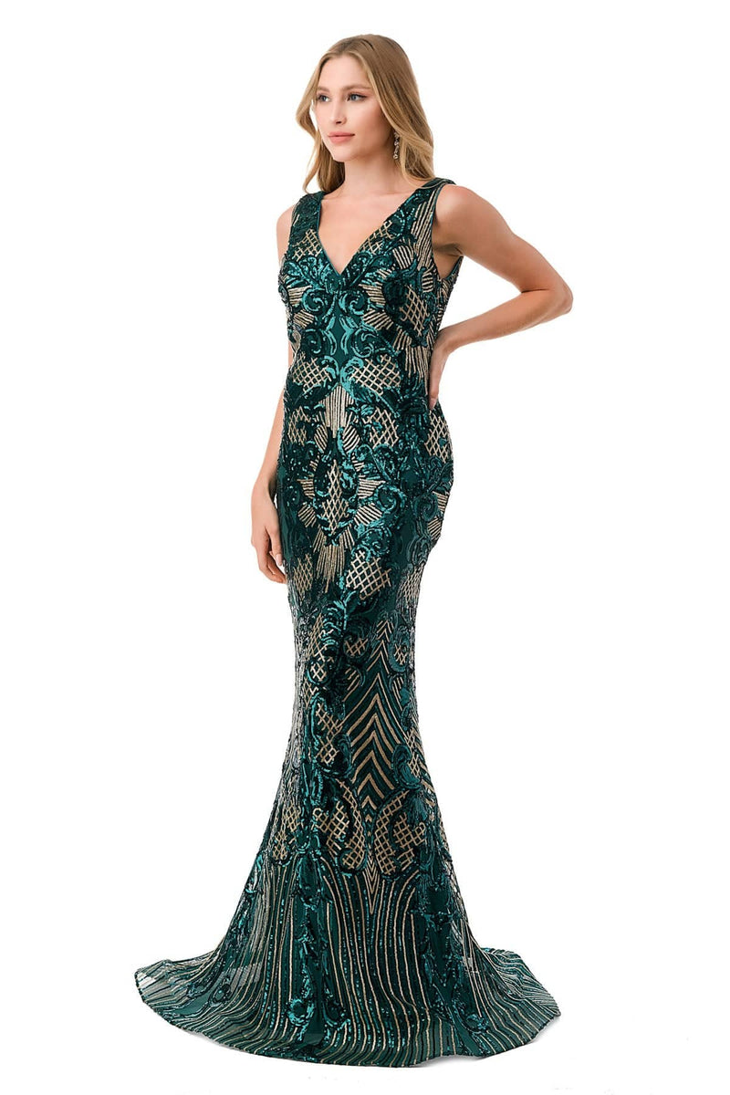 Aspeed M2803Y Hunter Green & Gold Sequin Mermaid Dress - NORMA REED