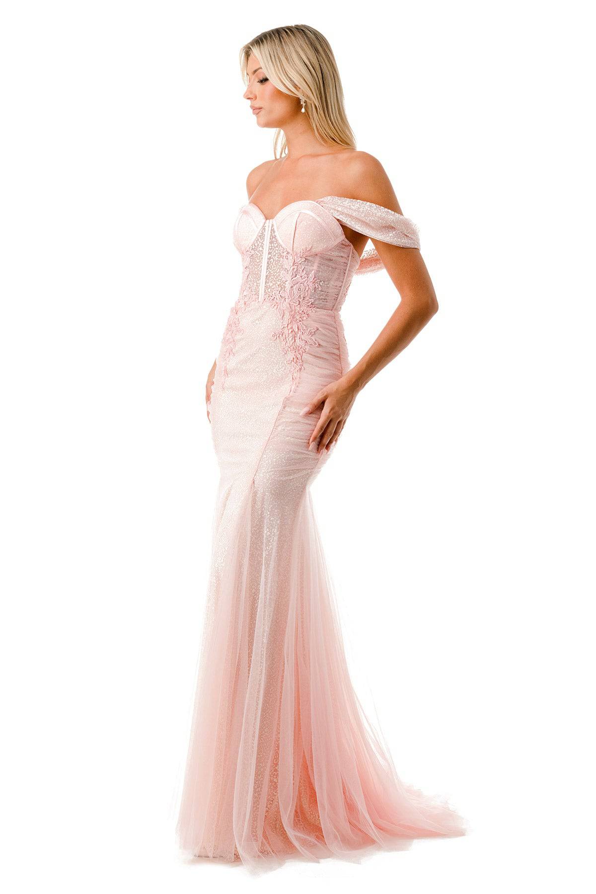 Aspeed Design P2100 Sparkling Off Shoulder Corset Mermaid Dress - NORMA REED