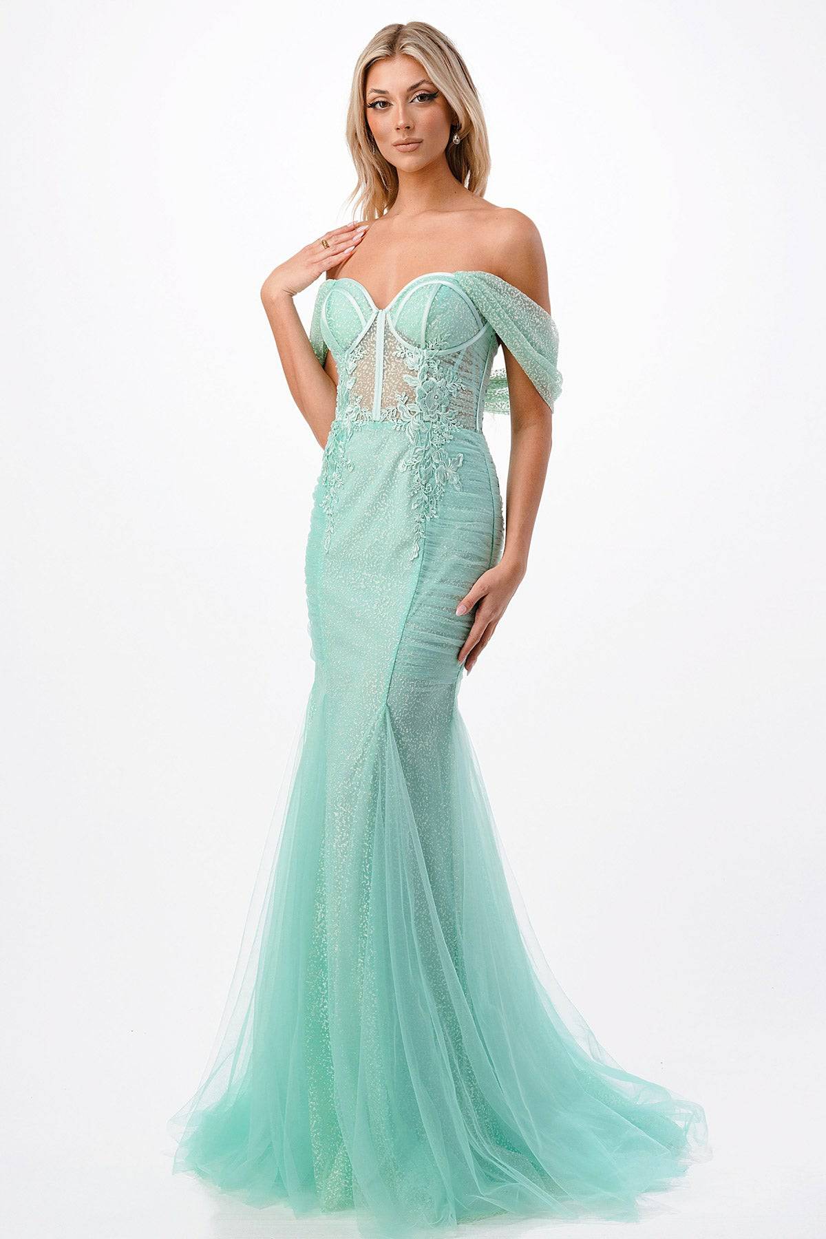 Aspeed Design P2100 Sparkling Off Shoulder Corset Mermaid Dress - NORMA REED