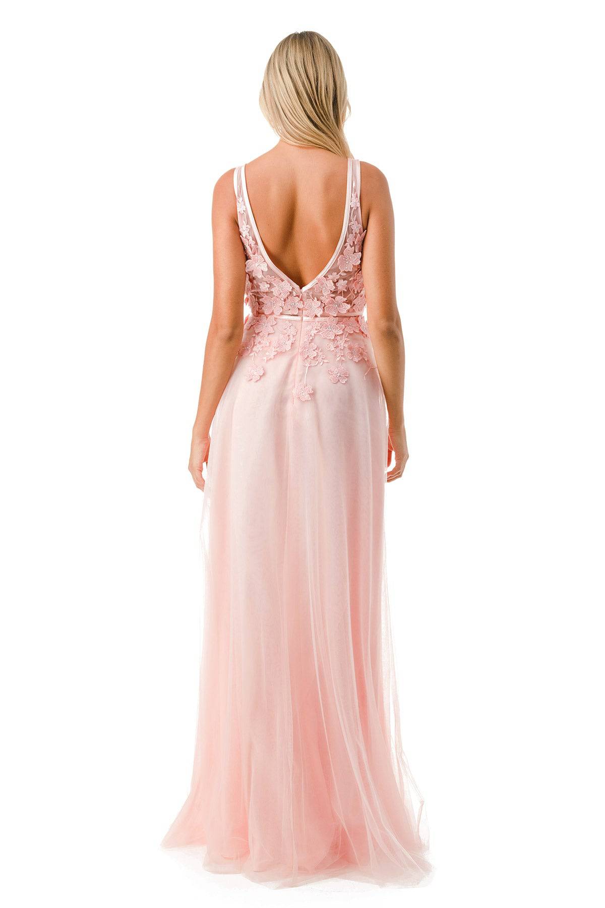 Aspeed P2114 Glittering Floral Inspired V Neck Tulle Dress - NORMA REED