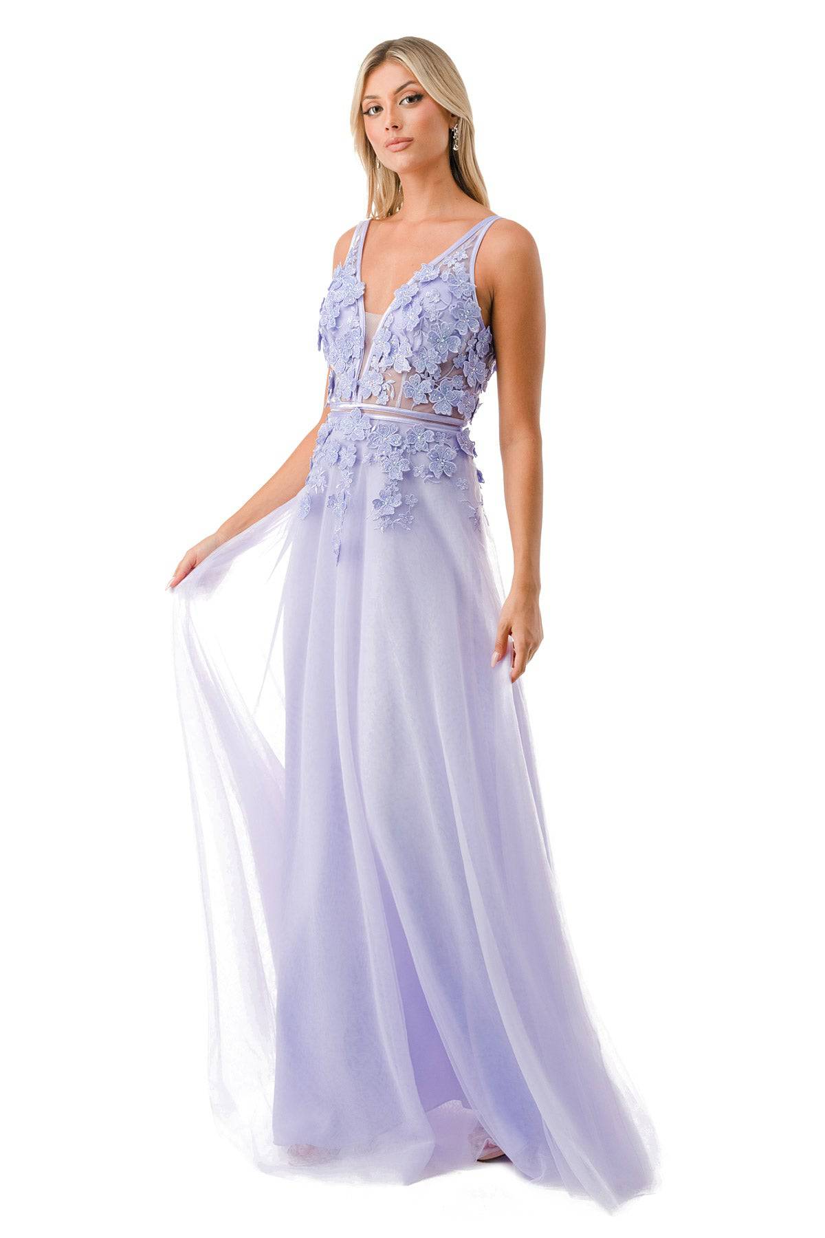 Aspeed P2114 Glittering Floral Inspired V Neck Tulle Dress - NORMA REED