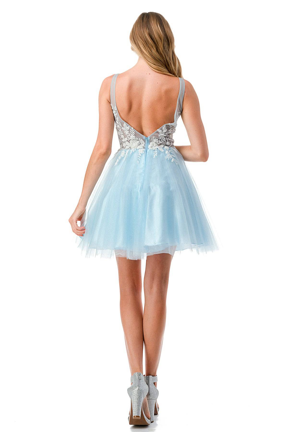 Aspeed S2724 Light Blue Lace & Sheer Short Dress with Tulle - NORMA REED