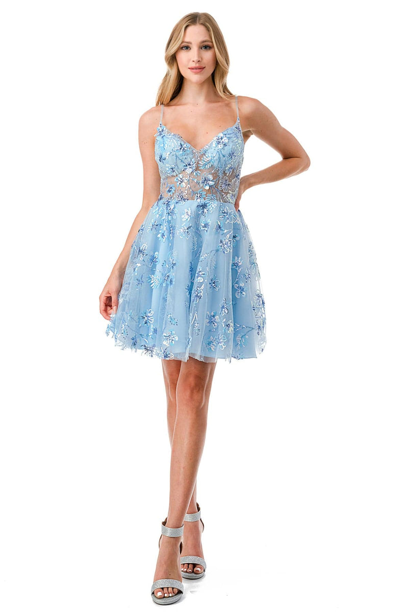 Aspeed S2731 Light Blue Lace & Sheer Corset Short Dress - NORMA REED